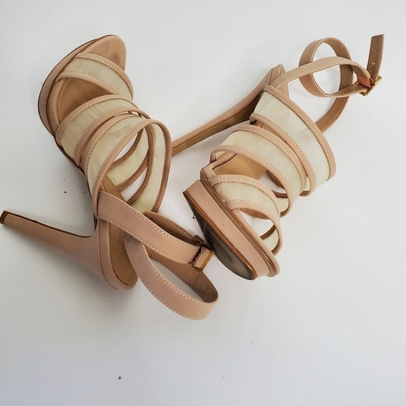 Colin Stuart Stiletto Sandals Mesh Panels Ankle Strap Neutral Size 9 - Picture 6 of 15